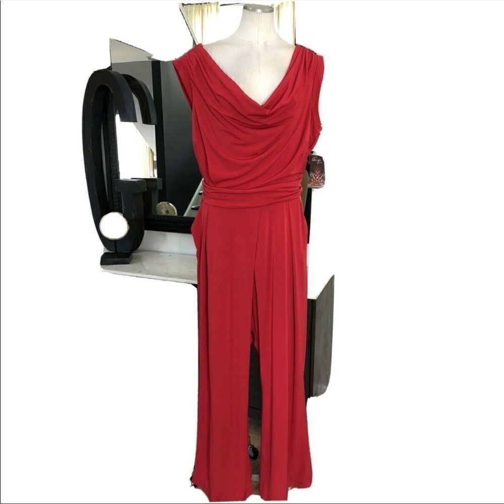 Beige by ECI Woman Red Drape Neck Pantsuit 3x